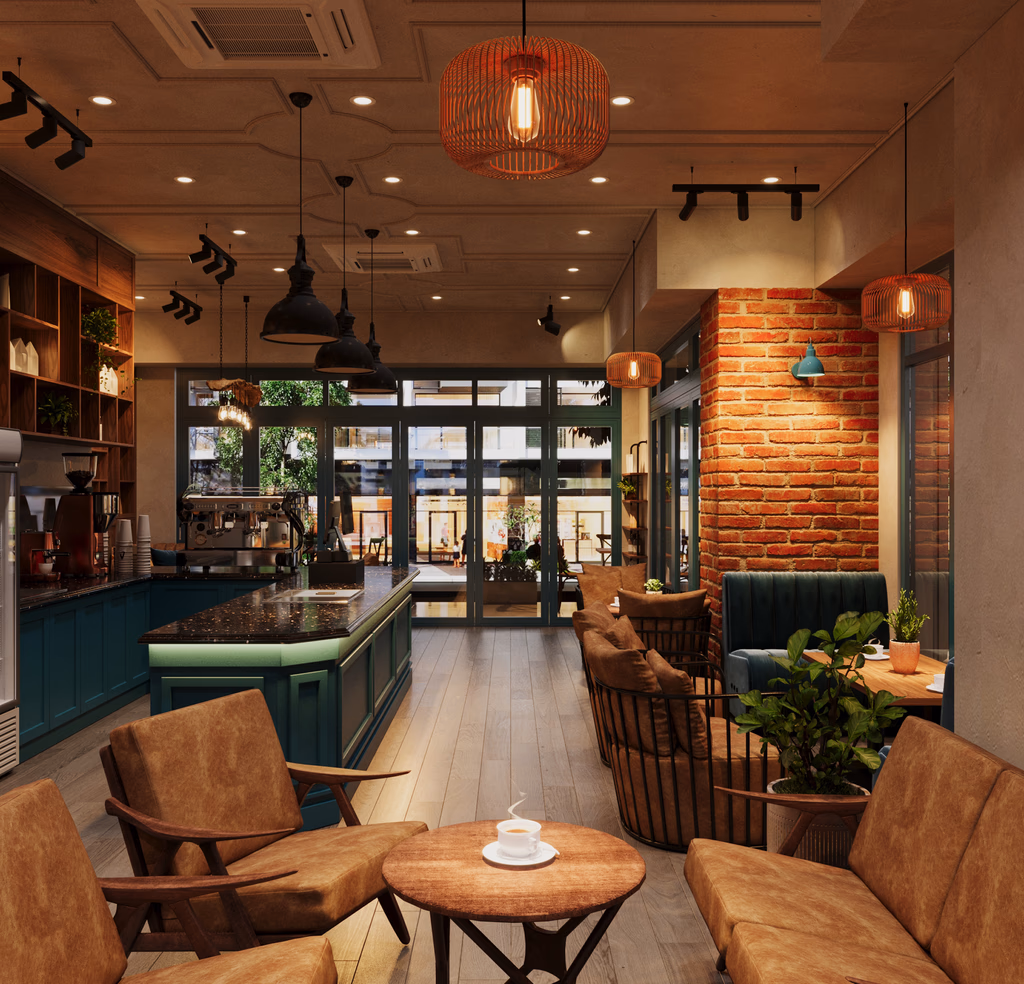 Warm modern café interior